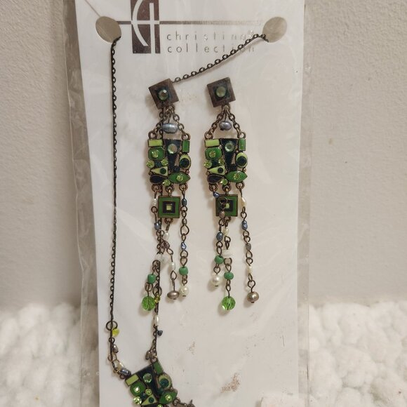 Christina Collection Jewelry Set Mosaic Design Necklace with Matching Earrings - Picture 4 of 10